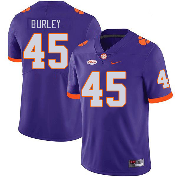 Men's Clemson Tigers Vic Burley #45 College Purple NCAA Authentic Football Stitched Jersey 23QC30ZW